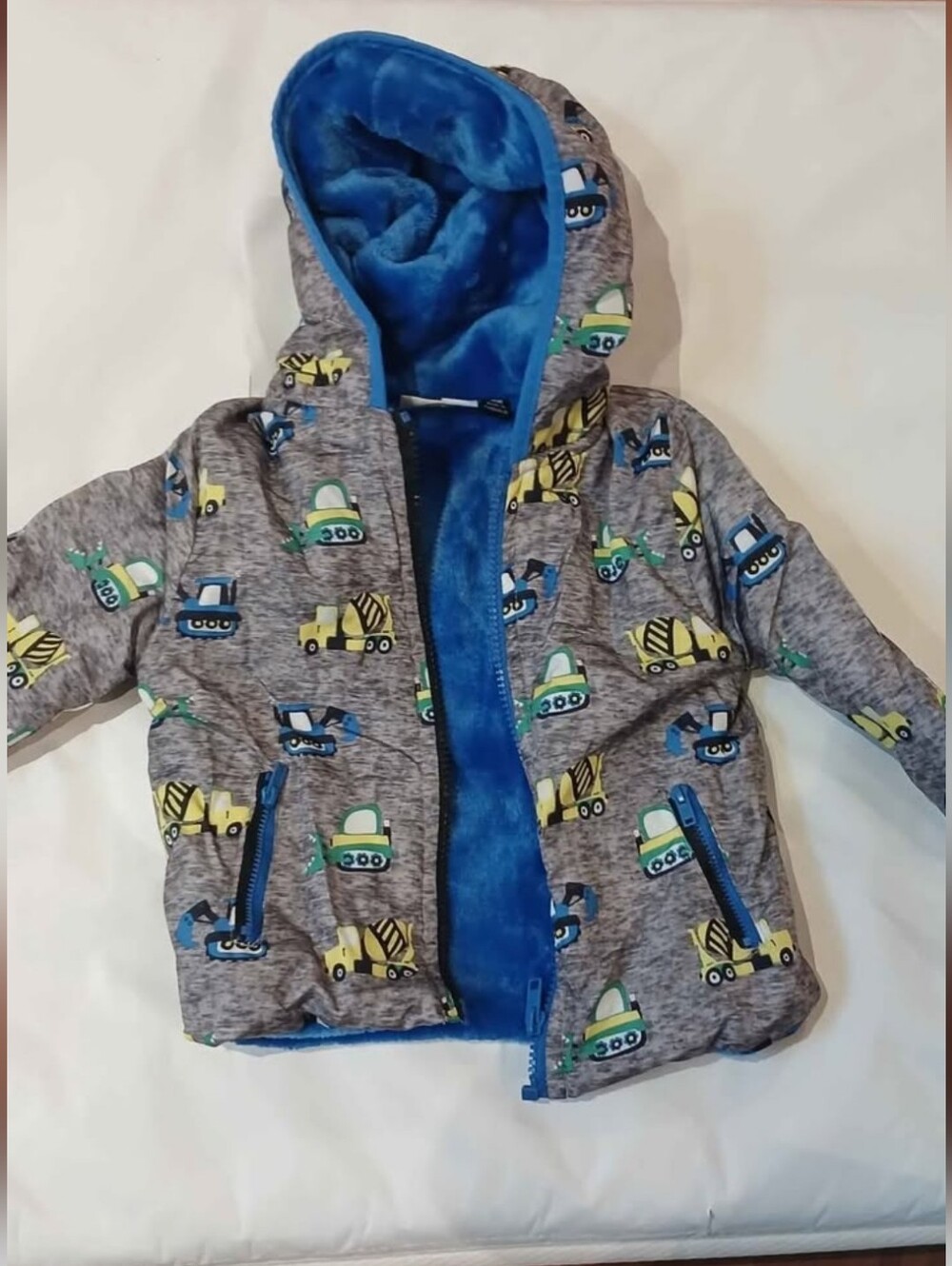 Cozy Blue Lined Gray Kids Construction Jacket